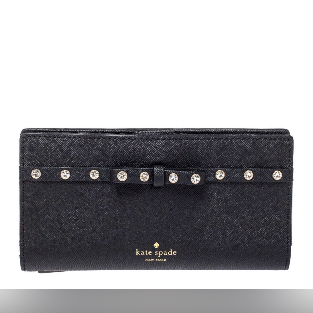 Kate Spade New York Laurel Way Jeweled Stacy Wallet In Black Saffiano Leather